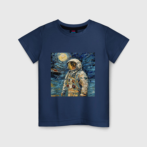 Детская футболка Космонавт на луне в стиле Ван Гог / Тёмно-синий – фото 1