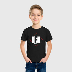 Футболка хлопковая детская Символ Fortnite в красном ромбе, цвет: черный — фото 2