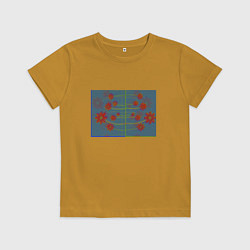 Футболка хлопковая детская Абстрактные цветы на ветках, цвет: горчичный