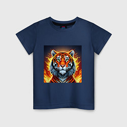 Футболка хлопковая детская Огненный тигр, цвет: тёмно-синий