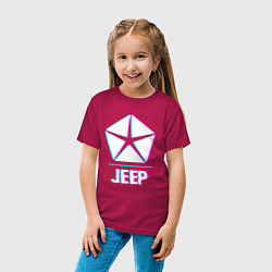 Футболка хлопковая детская Значок Jeep в стиле glitch, цвет: маджента — фото 2