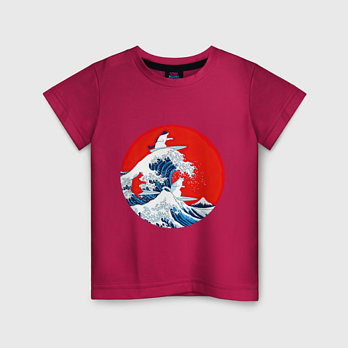Детская футболка Японская волна с котами / Маджента – фото 1