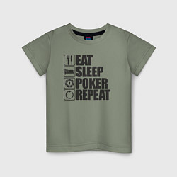 Футболка хлопковая детская Eat, sleep, poker, repeat, цвет: авокадо