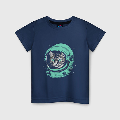 Детская футболка Котик астронавт / Тёмно-синий – фото 1