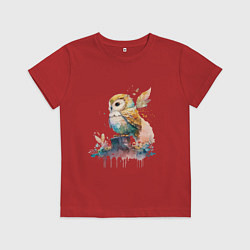 Футболка хлопковая детская Акварельная милая сова, цвет: красный