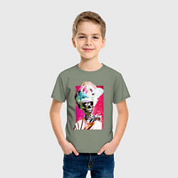 Футболка хлопковая детская Скелет в парике, цвет: авокадо — фото 2