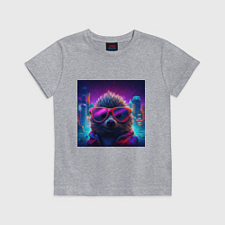 Футболка хлопковая детская Еж в больших неоновых очках, цвет: меланж