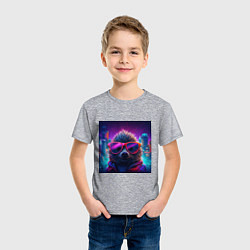 Футболка хлопковая детская Еж в больших неоновых очках, цвет: меланж — фото 2