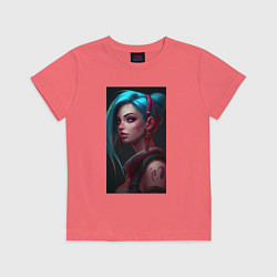 Футболка хлопковая детская Jinx art Arcane League of Legends, цвет: коралловый