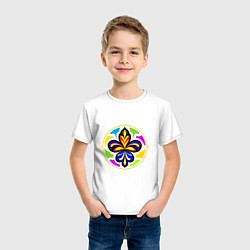 Футболка хлопковая детская Гербовая лилия в цветовой абстракции, цвет: белый — фото 2