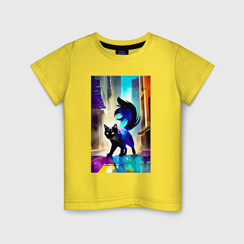 Детская футболка Кошечка пушистый хвост - акварель - живопись / Желтый – фото 1