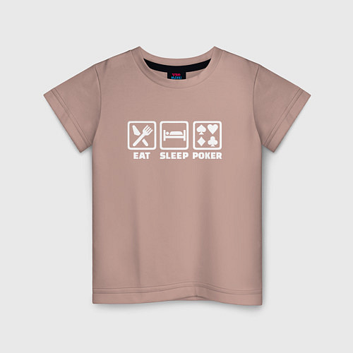 Детская футболка Ем сплю играю в покер / Пыльно-розовый – фото 1