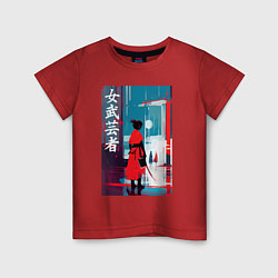 Футболка хлопковая детская Онна-бугэйся - девушка-самурай - иероглифы - Япони, цвет: красный