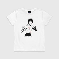 Футболка хлопковая детская Брюс Ли в крови, цвет: белый