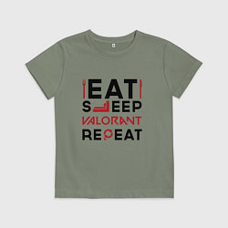 Футболка хлопковая детская Надпись: eat sleep Valorant repeat, цвет: авокадо