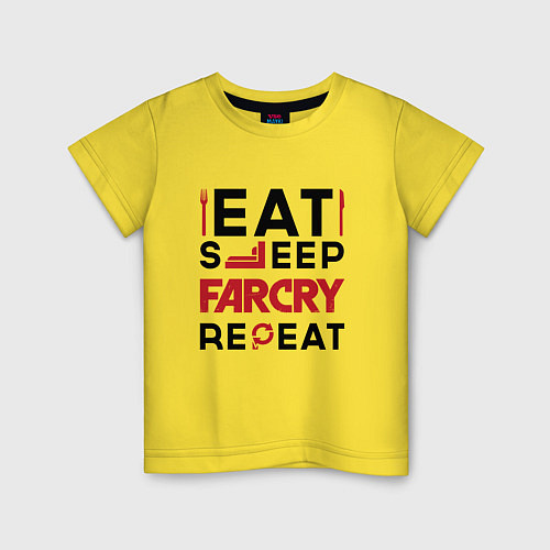 Детская футболка Надпись: eat sleep Far Cry repeat / Желтый – фото 1