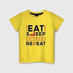 Футболка хлопковая детская Надпись: eat sleep Hitman repeat, цвет: желтый