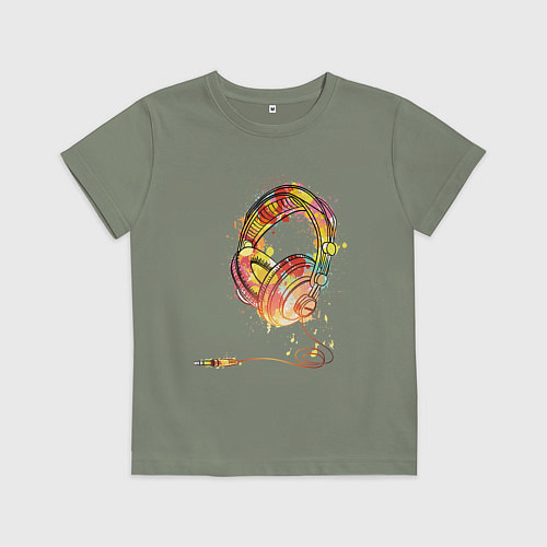 Детская футболка Наушники проводные / Авокадо – фото 1