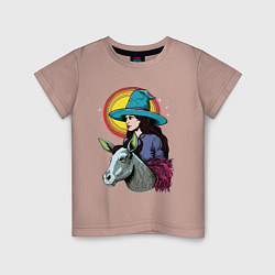 Футболка хлопковая детская Ведьма и осел comic style, цвет: пыльно-розовый