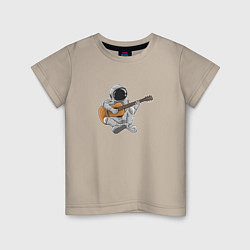 Футболка хлопковая детская Космонавт сидит с гитарой, цвет: миндальный