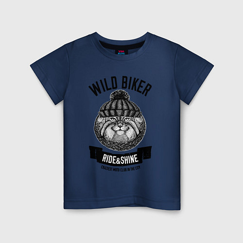 Детская футболка Манул байкер / Тёмно-синий – фото 1