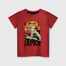 Футболка хлопковая детская Japan sushi cat, цвет: красный