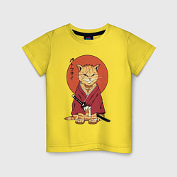 Футболка хлопковая детская Samurai kimono cat, цвет: желтый