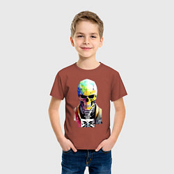 Футболка хлопковая детская Skull - cyberpunk - watercolor, цвет: кирпичный — фото 2