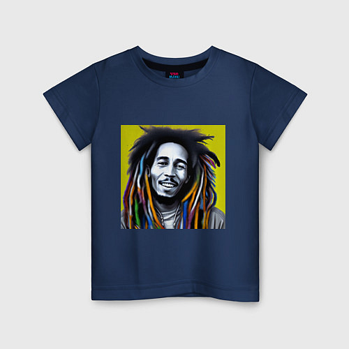 Детская футболка Разноцветные дреды Боба Марли граффити / Тёмно-синий – фото 1