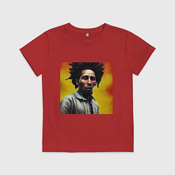 Футболка хлопковая детская Граффити Арт в оранжевых тонах Боб Марли, цвет: красный