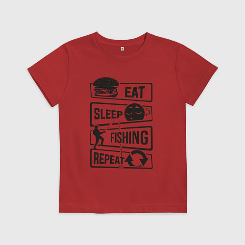 Детская футболка Eat sleep fishing repeat / Красный – фото 1