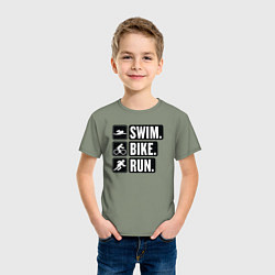 Футболка хлопковая детская Swim bike run, цвет: авокадо — фото 2