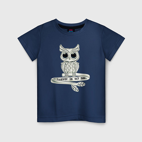 Детская футболка Серебряная сова на кольце / Тёмно-синий – фото 1