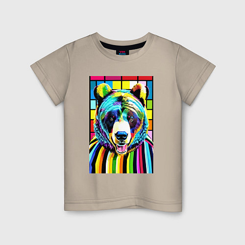 Детская футболка Медвежья мордашка - поп-арт - нейросеть / Миндальный – фото 1