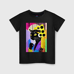 Футболка хлопковая детская Black cat cheese - pop art - poster, цвет: черный