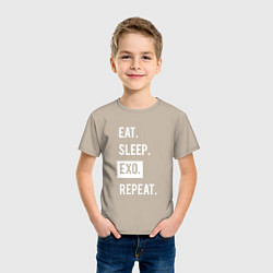 Футболка хлопковая детская Eat Sleep EXO Repeat, цвет: миндальный — фото 2