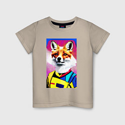 Футболка хлопковая детская Fox - pop art - fashionista, цвет: миндальный