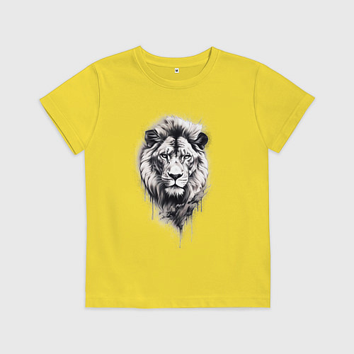 Детская футболка Голова льва рисунок карандашом / Желтый – фото 1