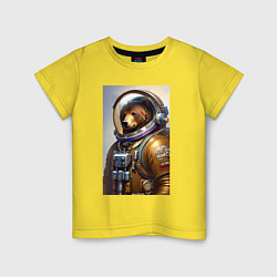 Футболка хлопковая детская Медведь космонавт - нейросеть, цвет: желтый