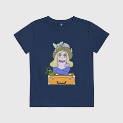 Футболка хлопковая детская Путешественница на чемодане, цвет: тёмно-синий