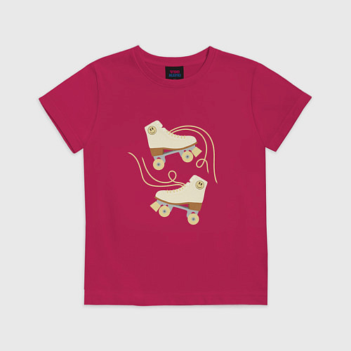 Детская футболка Ретро ролики со смайлом / Маджента – фото 1