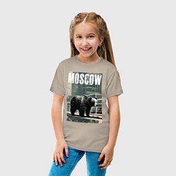 Футболка хлопковая детская Москва - Россия - медведь, цвет: миндальный — фото 2