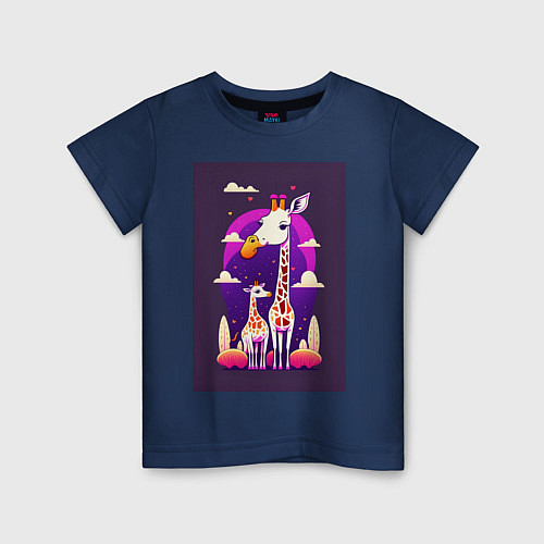 Детская футболка Влюбленная пара жирафов / Тёмно-синий – фото 1