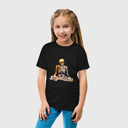 Футболка хлопковая детская Скелет в позе лотоса, цвет: черный — фото 2