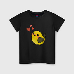 Футболка хлопковая детская Птичка иволга с сердечками, цвет: черный