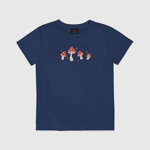 Детская футболка Грибы мухоморы в ретро стиле / Тёмно-синий – фото 1
