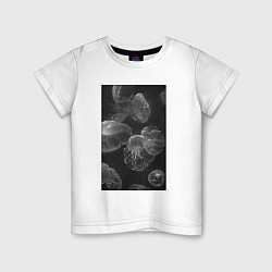 Футболка хлопковая детская Jellyfishes black, цвет: белый