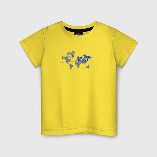 Детская футболка Синяя карта мира / Желтый – фото 1