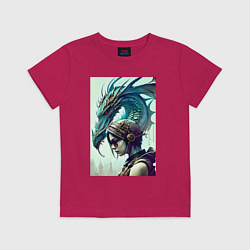 Футболка хлопковая детская Девчонка в шлеме и дракон - киберпанк, цвет: маджента