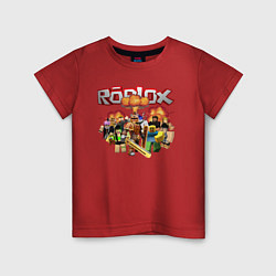 Футболка хлопковая детская Роблокс на фоне взрыва roblox, цвет: красный